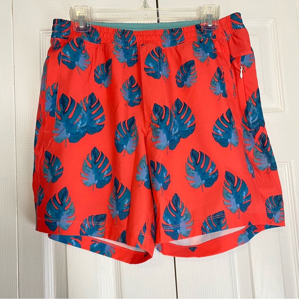 Birddogs Classic Boom for your Boomstick Swim Trunks Bathing Suit Coral Red Blue